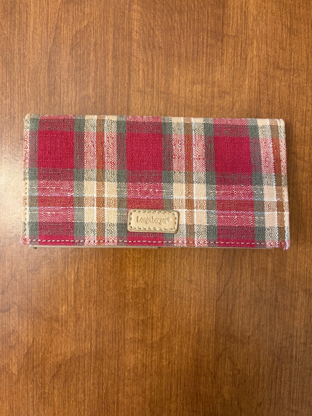 Longaberger Plaid Fabric Wallet/Checkbook Cover  - Red, Tan & Green